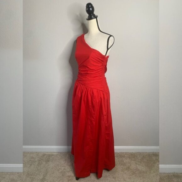 NWT Abercrombie & Fitch Red One-Shoulder Cutout Maxi Dress - Picture 4 of 13
